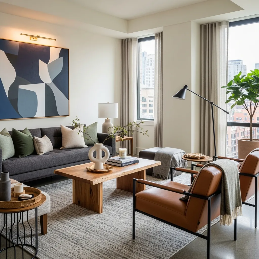 Modern living room with curated furniture and decor