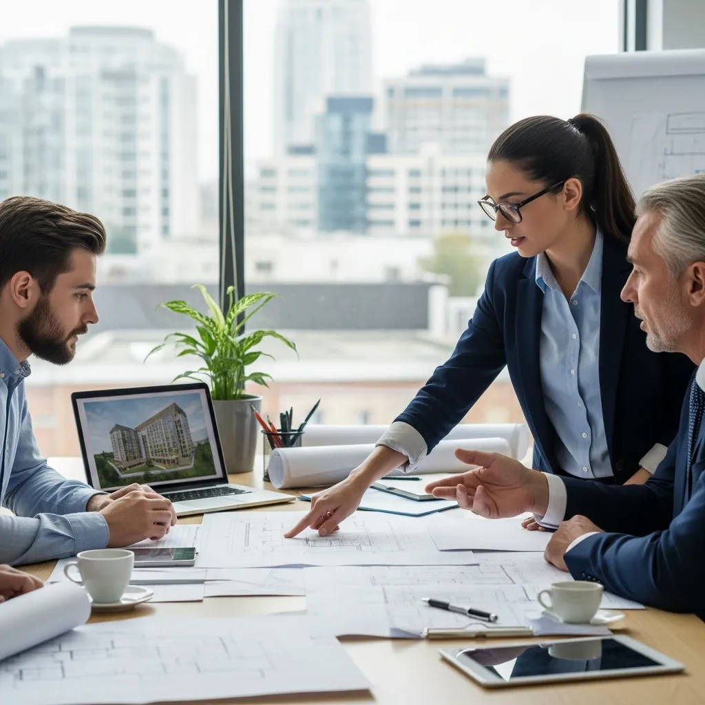 Designer meeting with client reviewing plans