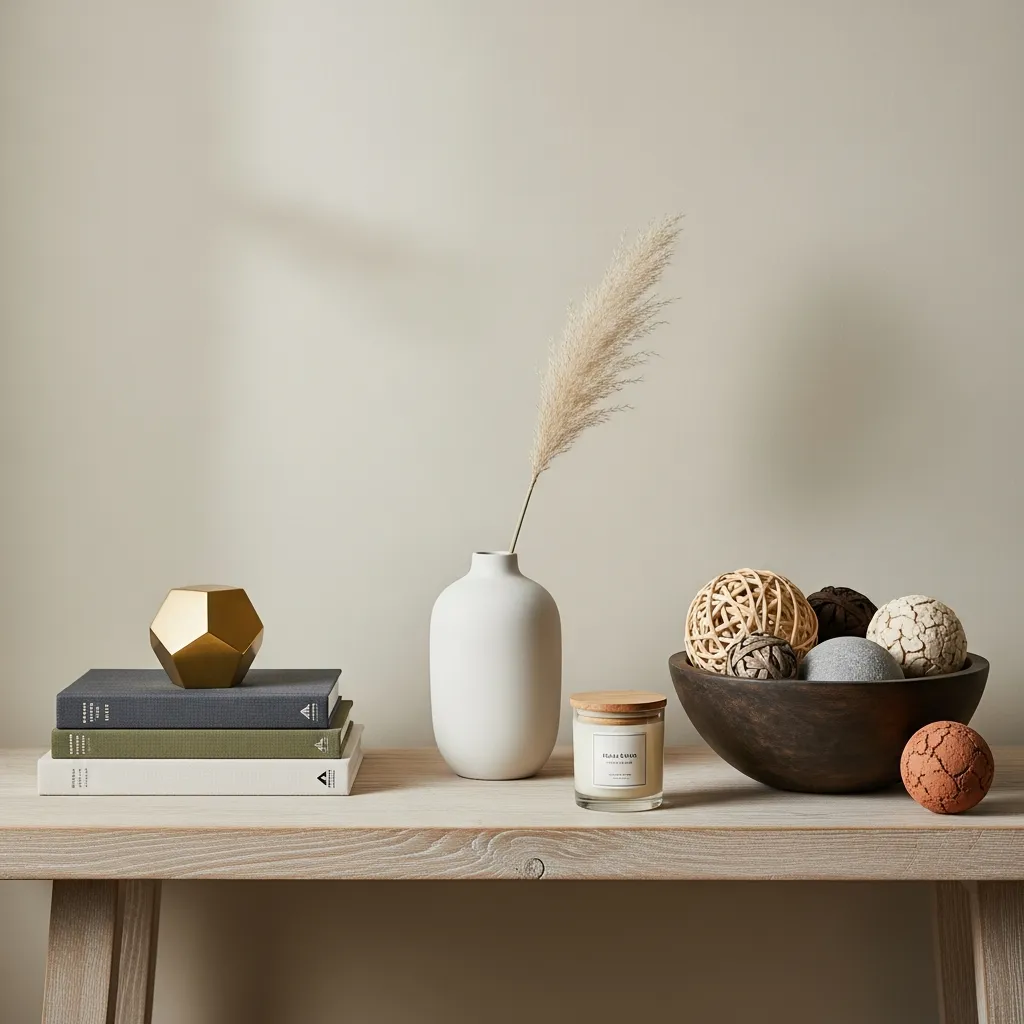 Carefully arranged display of curated home accessories