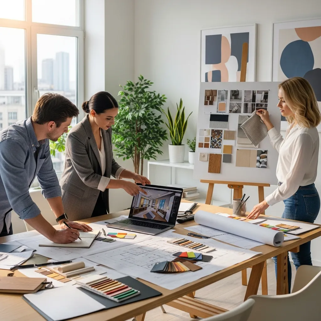 Professional interior design team at work