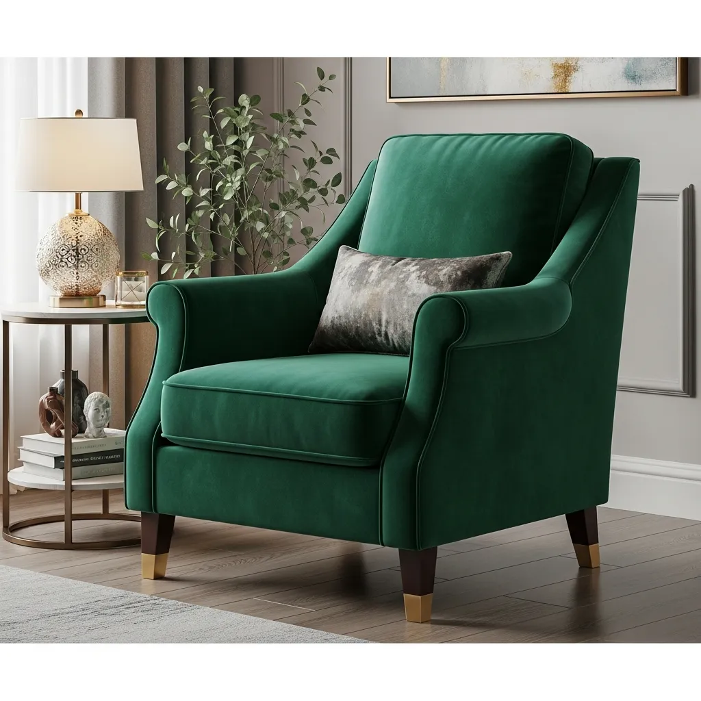 Luxurious velvet accent chair in deep jewel tone