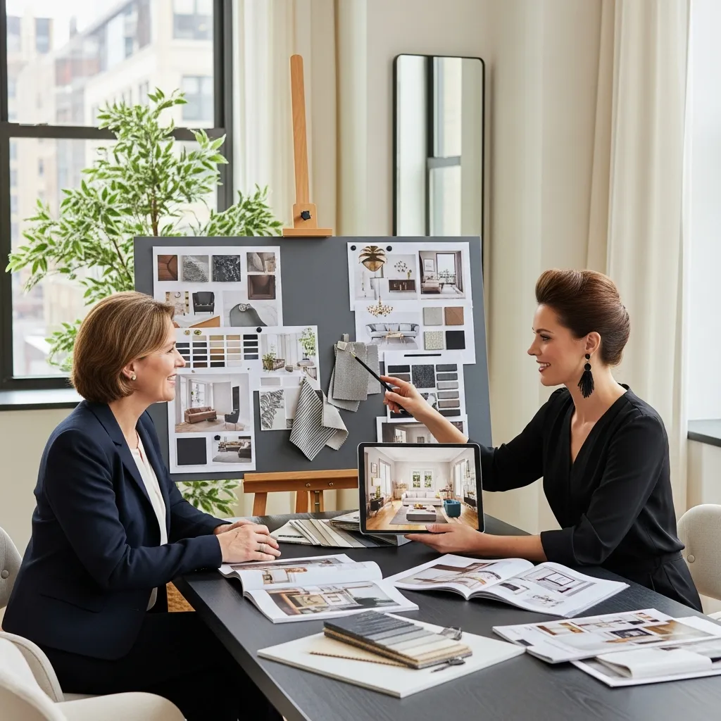 Interior designer consulting with client