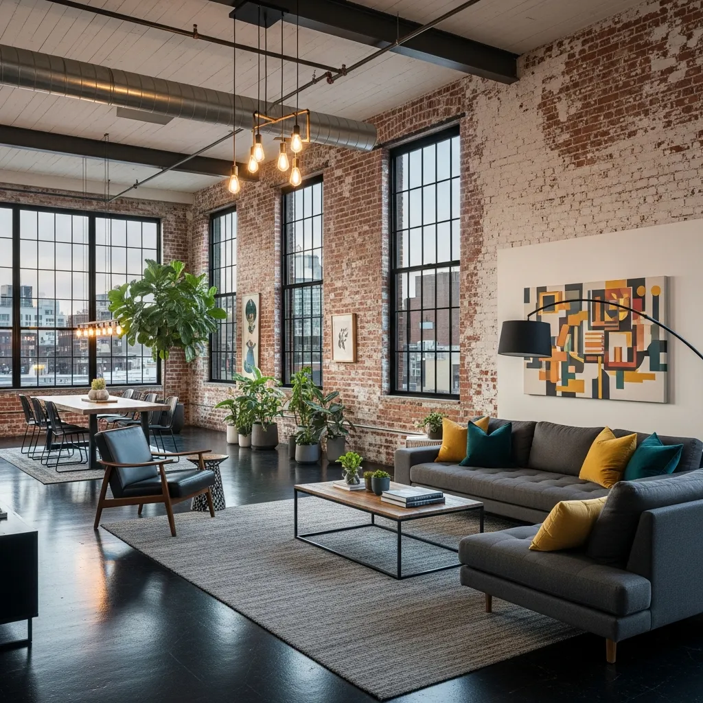 Industrial-chic loft with exposed brick and modern furnishings